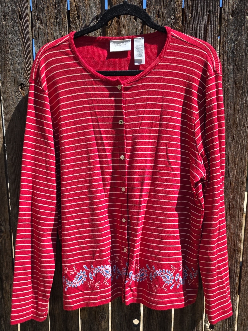 Liz Claiborne Red Button-Down Top Blue Paisley 100% Cotton Grandmacore Stripes